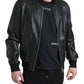 Dolce & Gabbana Black Leather Zip Bomber Jacket