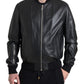 Dolce & Gabbana Black Leather Zip Bomber Jacket