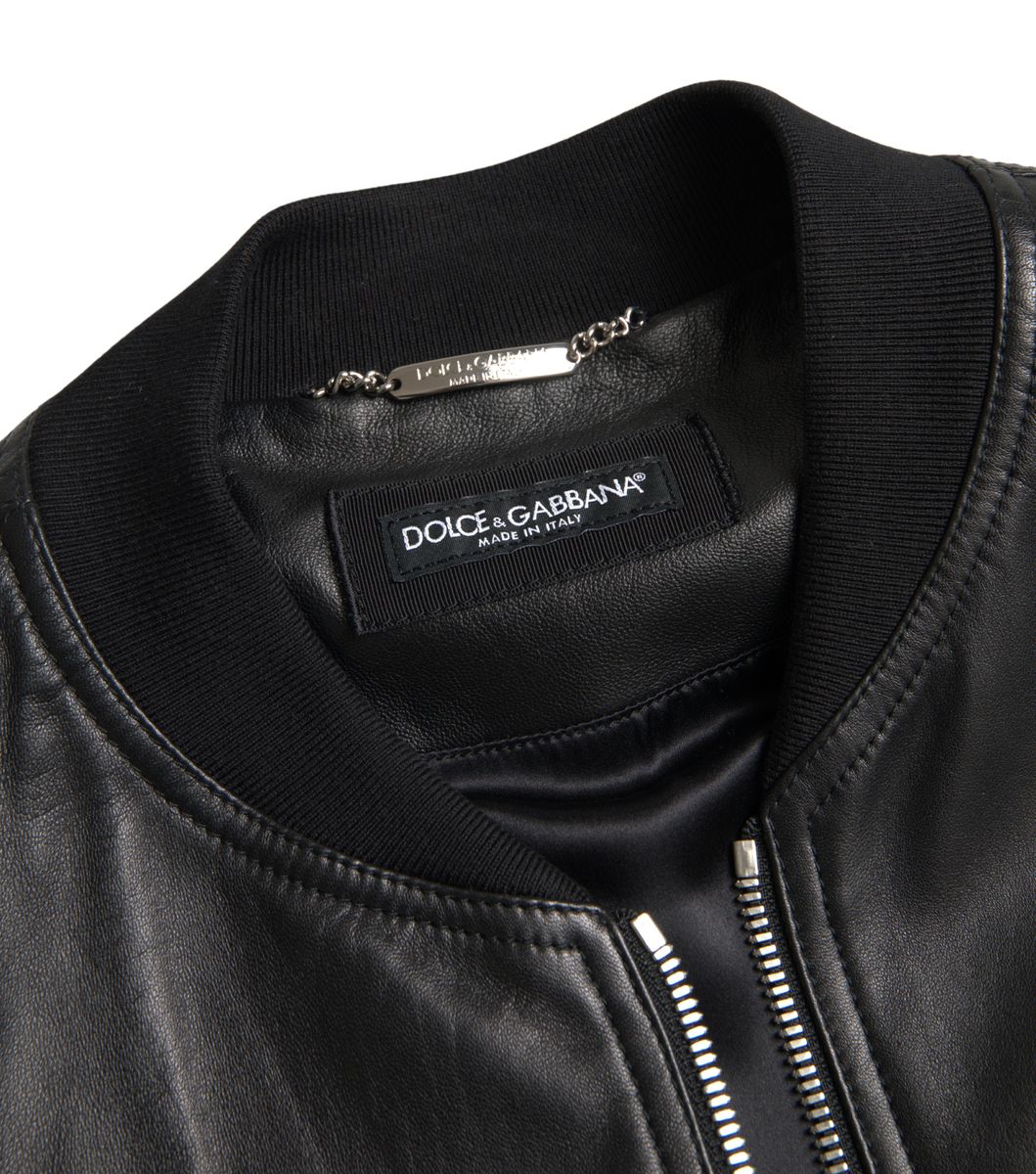 Dolce & Gabbana Black Leather Zip Bomber Jacket