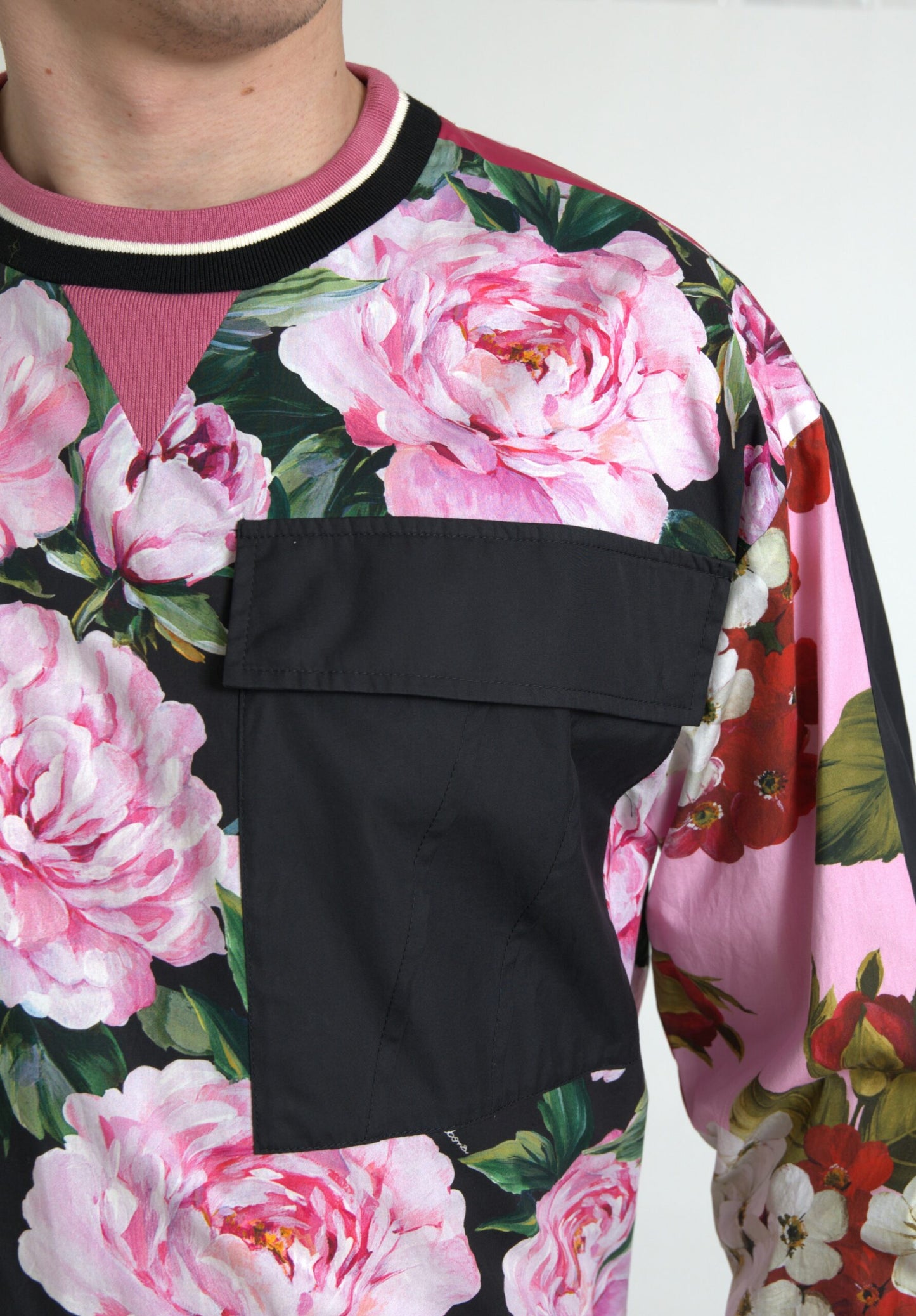 Dolce & Gabbana Pink Floral Roses Crewneck Sweater