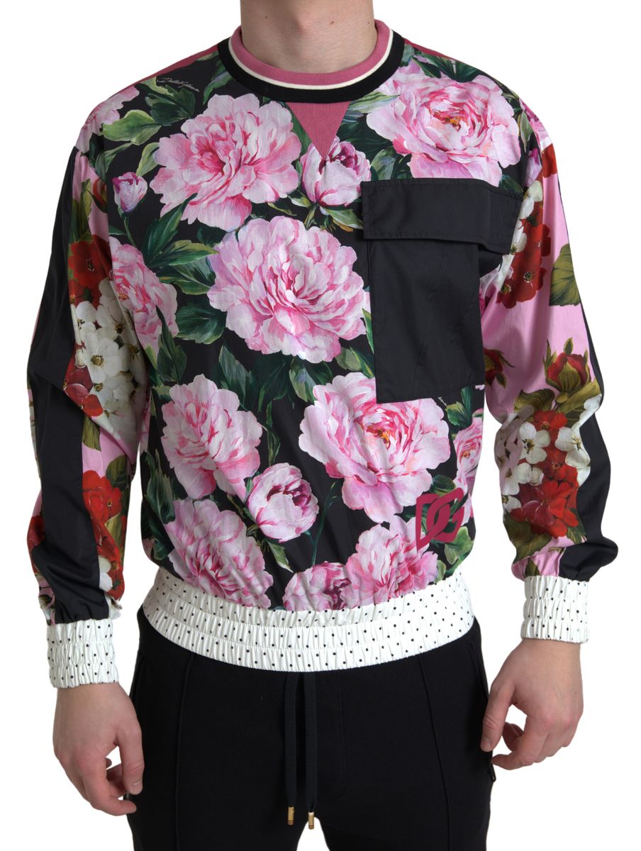 Dolce & Gabbana Pink Floral Roses Crewneck Sweater