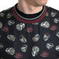 Dolce & Gabbana Black Ring Print Silk Crewneck Sweater