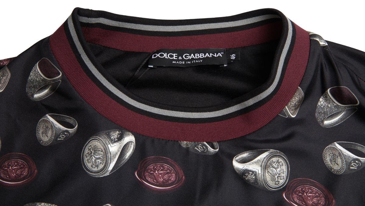 Dolce & Gabbana Black Ring Print Silk Crewneck Sweater