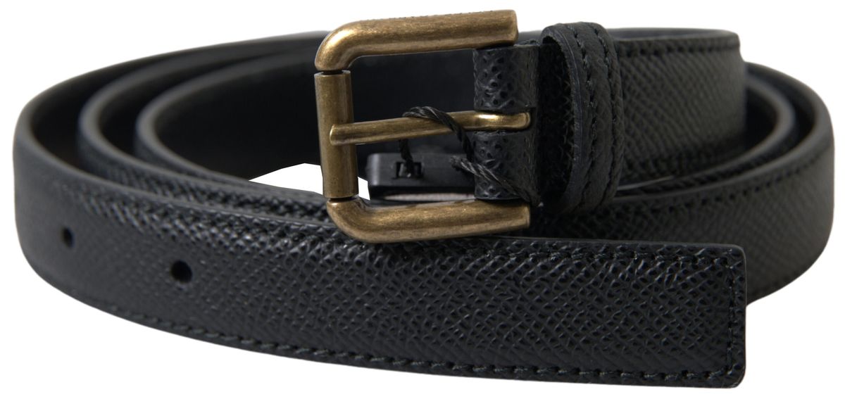 Dolce & Gabbana Black Leather Gold Metal Buckle Men Belt