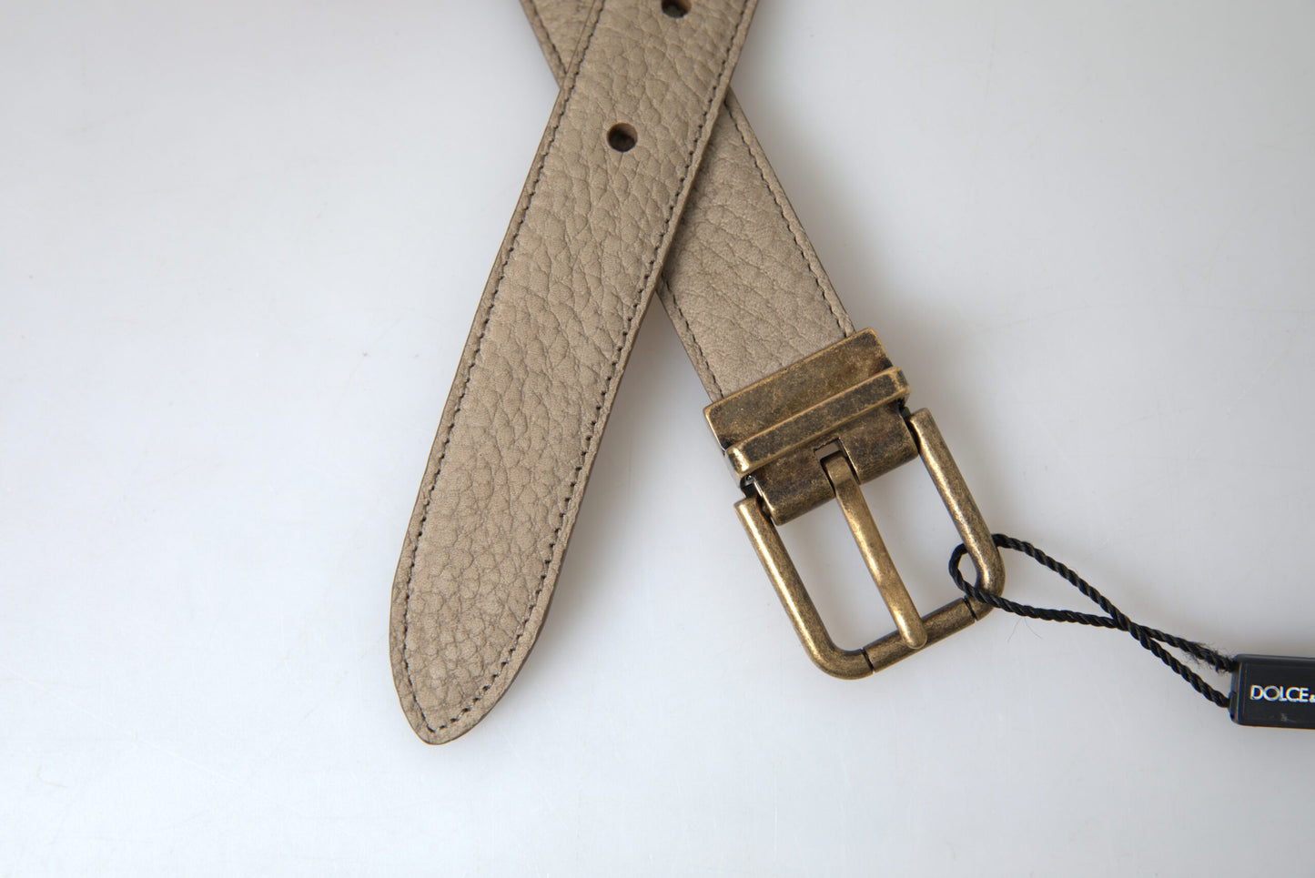 Dolce & Gabbana Beige Leather Gold Metal Buckle Men Belt