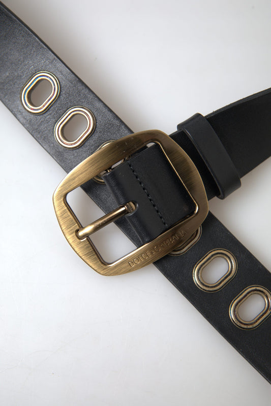 Dolce & Gabbana Black Leather Gold Metal Buckle Men Belt