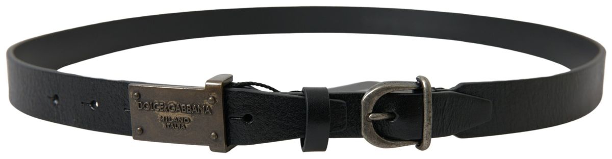 Dolce & Gabbana Black Leather Antique Logo Buckle Belt