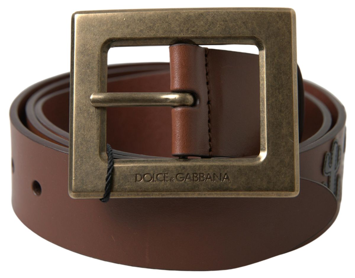 Dolce & Gabbana Brown Leather #DGFAMLY Square Buckle Belt