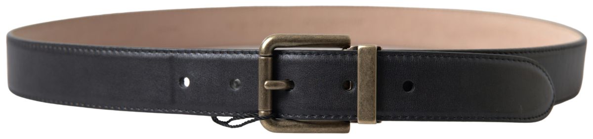 Dolce & Gabbana Black Leather Antique Metal Buckle Belt