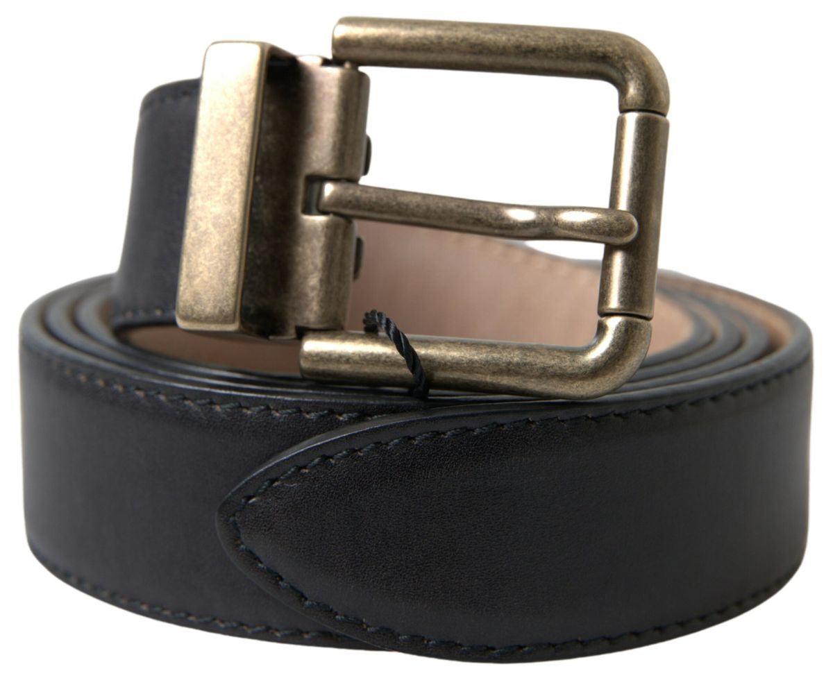 Dolce & Gabbana Black Leather Antique Metal Buckle Belt