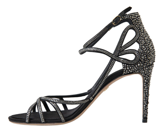 Dolce & Gabbana Black Silver Rhinestone Stiletto Sandals Shoes