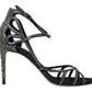 Dolce & Gabbana Black Silver Rhinestone Stiletto Sandals Shoes