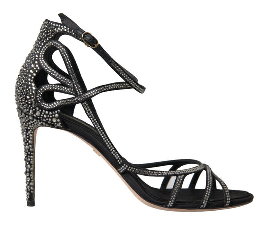 Dolce & Gabbana Black Silver Rhinestone Stiletto Sandals Shoes