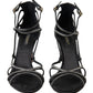 Dolce & Gabbana Black Silver Rhinestone Stiletto Sandals Shoes