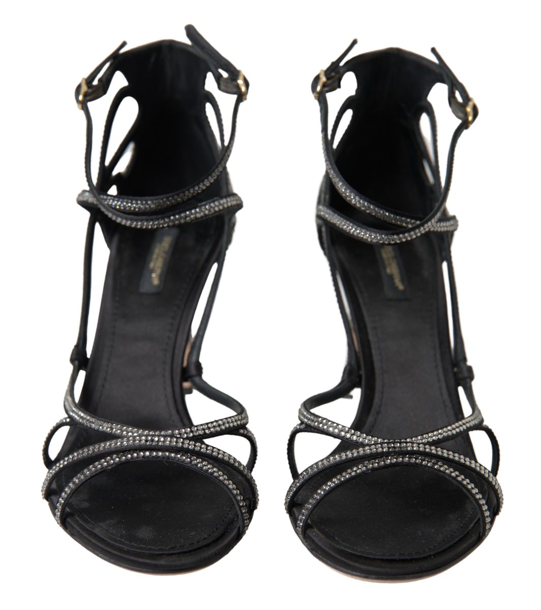 Dolce & Gabbana Black Silver Rhinestone Stiletto Sandals Shoes