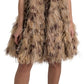 Dolce & Gabbana Brown Leopard Feather Chiffon Sleeveless Dress