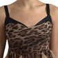 Dolce & Gabbana Brown Leopard Feather Chiffon Sleeveless Dress