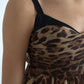 Dolce & Gabbana Brown Leopard Feather Chiffon Sleeveless Dress