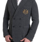 Dolce & Gabbana Gray Logo Embroidery Double Breasted Blazer