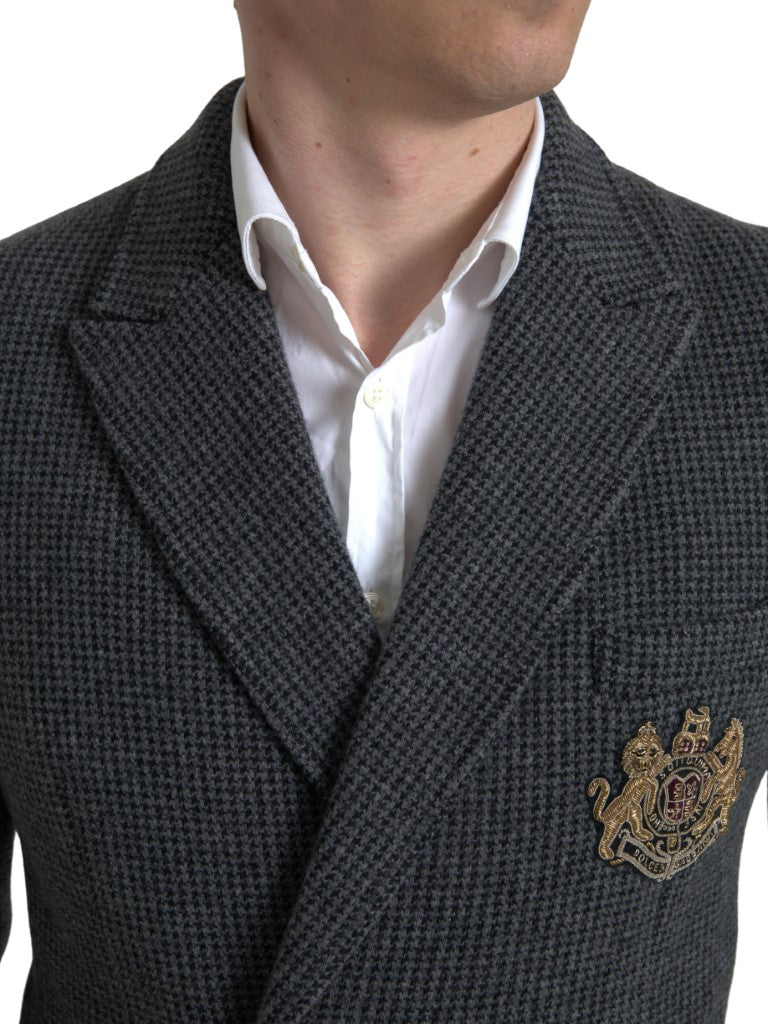 Dolce & Gabbana Gray Logo Embroidery Double Breasted Blazer