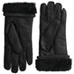 Dolce & Gabbana Black Leather Fur Short Hands Mitten Men Gloves