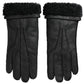 Dolce & Gabbana Black Leather Fur Short Hands Mitten Men Gloves