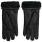 Dolce & Gabbana Black Leather Fur Short Hands Mitten Men Gloves