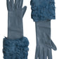 Dolce & Gabbana Blue Leather Fur Mid Arm Length Gloves