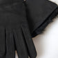 Dolce & Gabbana Black Leather Fur Elbow Length Gloves