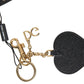 Dolce & Gabbana Black Fuchsia Heart Leather Gold Metal Keyring Keychain