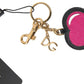 Dolce & Gabbana Black Fuchsia Heart Leather Gold Metal Keyring Keychain