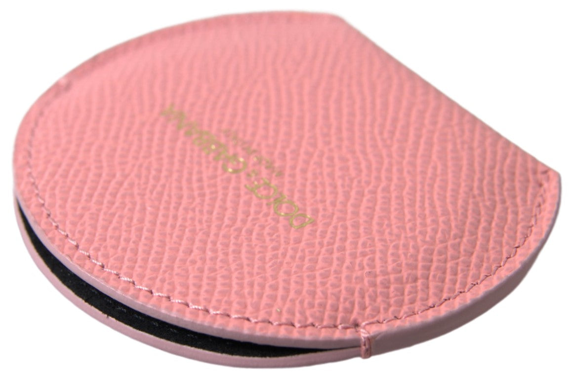 Dolce & Gabbana Pink Calfskin Leather Round Mirror Holder