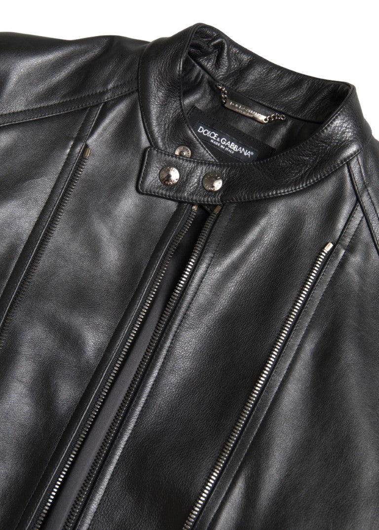 Dolce & Gabbana Black Leather Zipper Coat Men Jacket