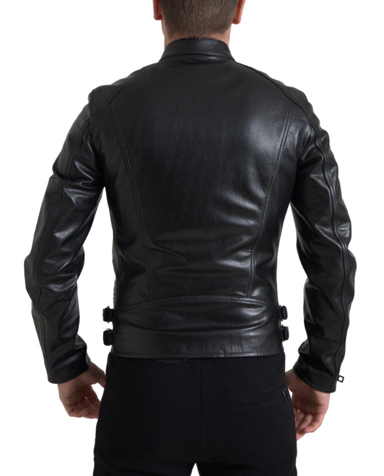 Dolce & Gabbana Black Leather Zipper Coat Men Jacket