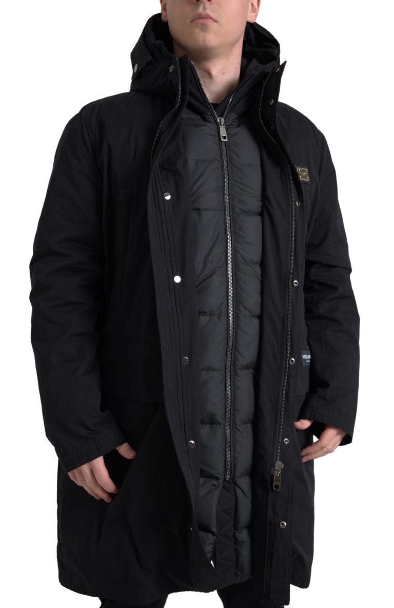 Dolce & Gabbana Black Hooded Trench Jacket