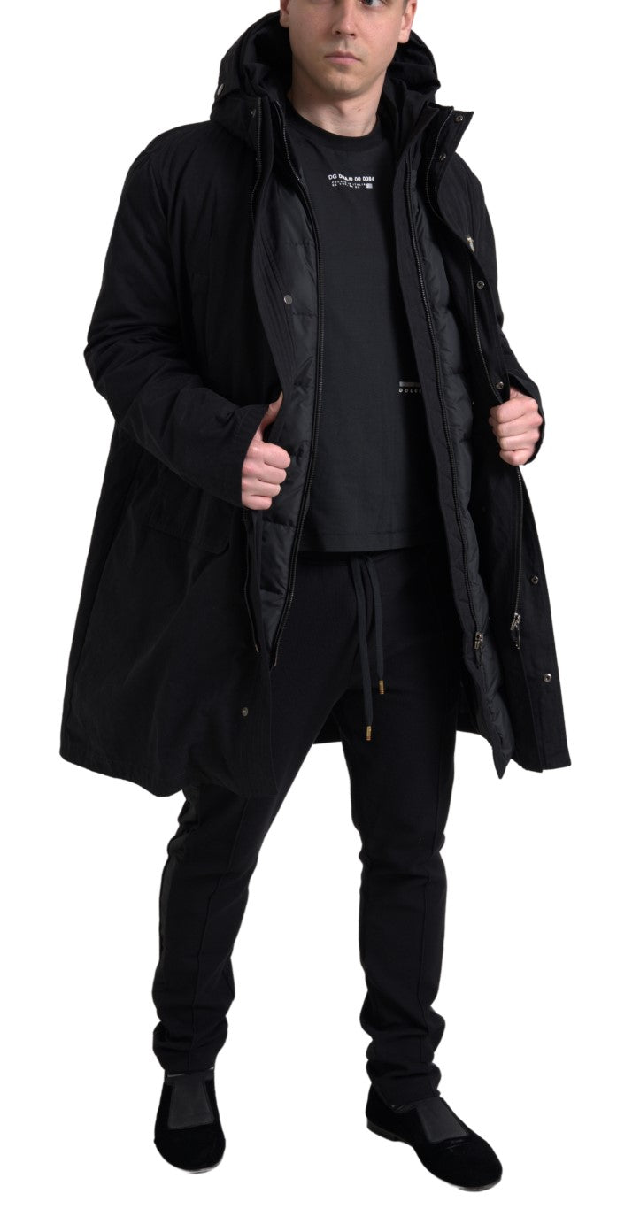 Dolce & Gabbana Black Hooded Trench Jacket