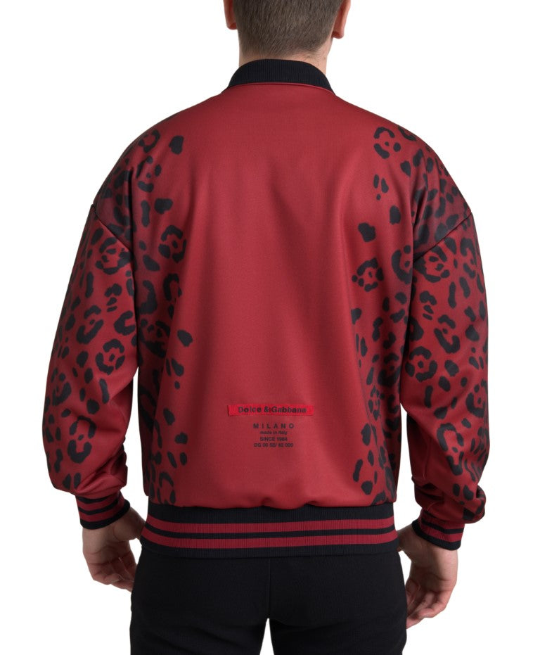 Dolce & Gabbana Red Leopard Zip Bomber Jacket