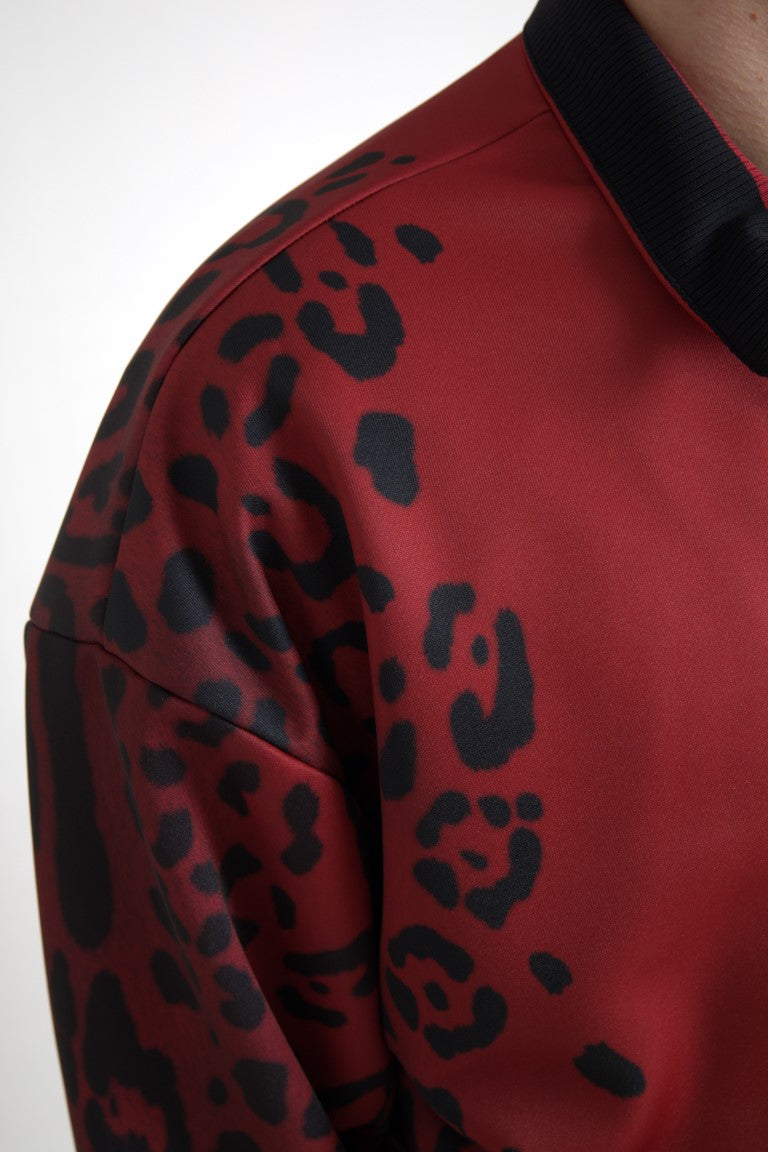 Dolce & Gabbana Red Leopard Zip Bomber Jacket