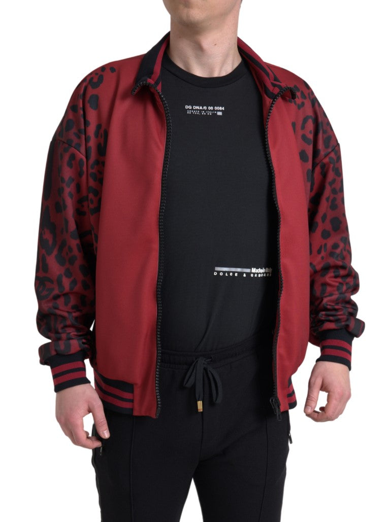 Dolce & Gabbana Red Leopard Zip Bomber Jacket