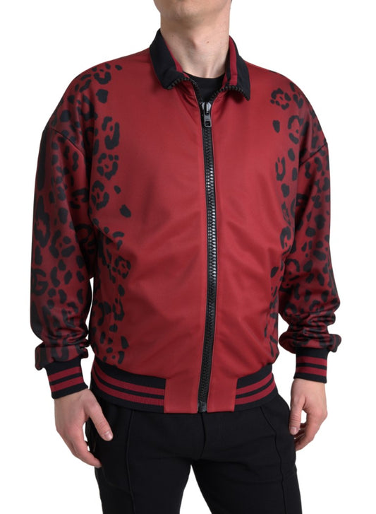 Dolce & Gabbana Red Leopard Zip Bomber Jacket