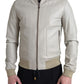 Dolce & Gabbana Cream Leather Bomber Blouson Full Zip Jacket