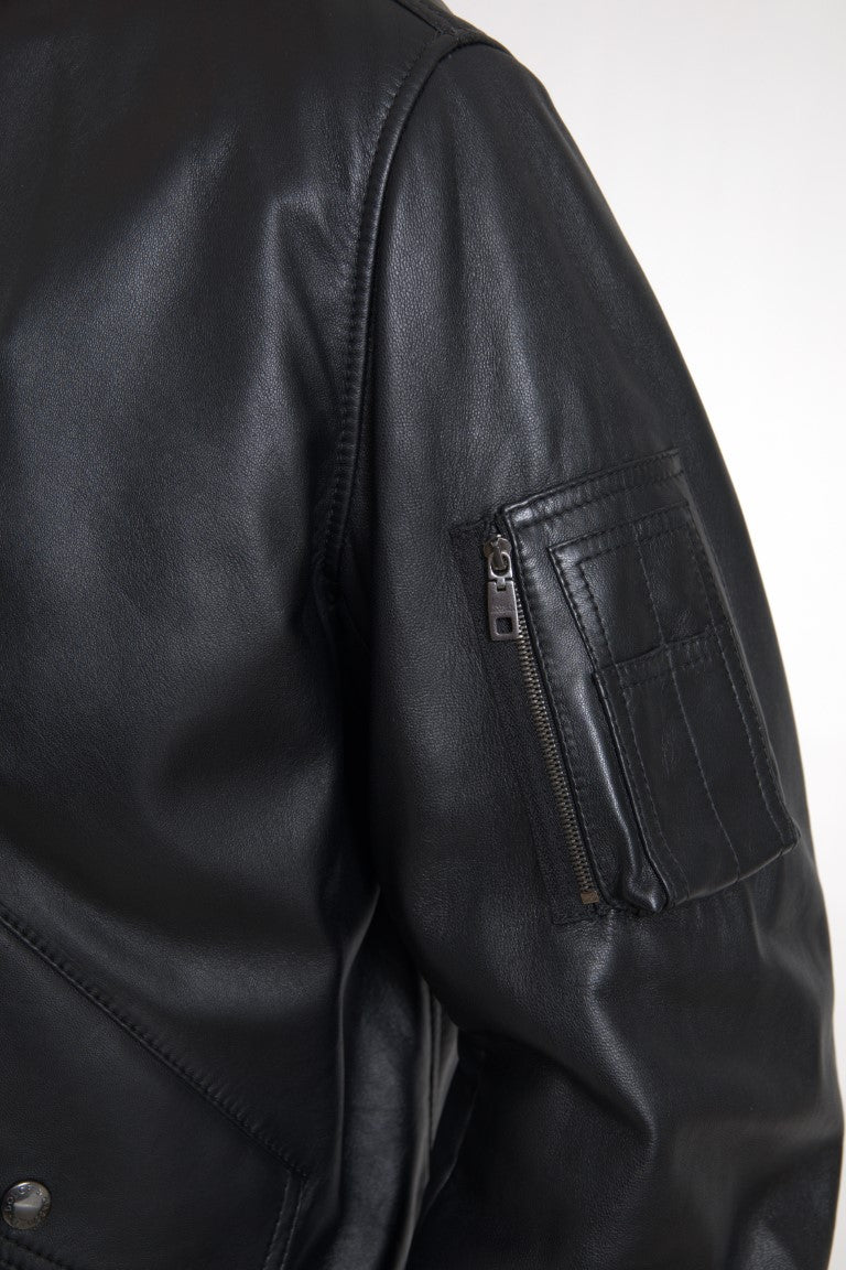 Dolce & Gabbana Black Leather Bomber Jacket