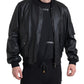 Dolce & Gabbana Black Leather Bomber Jacket