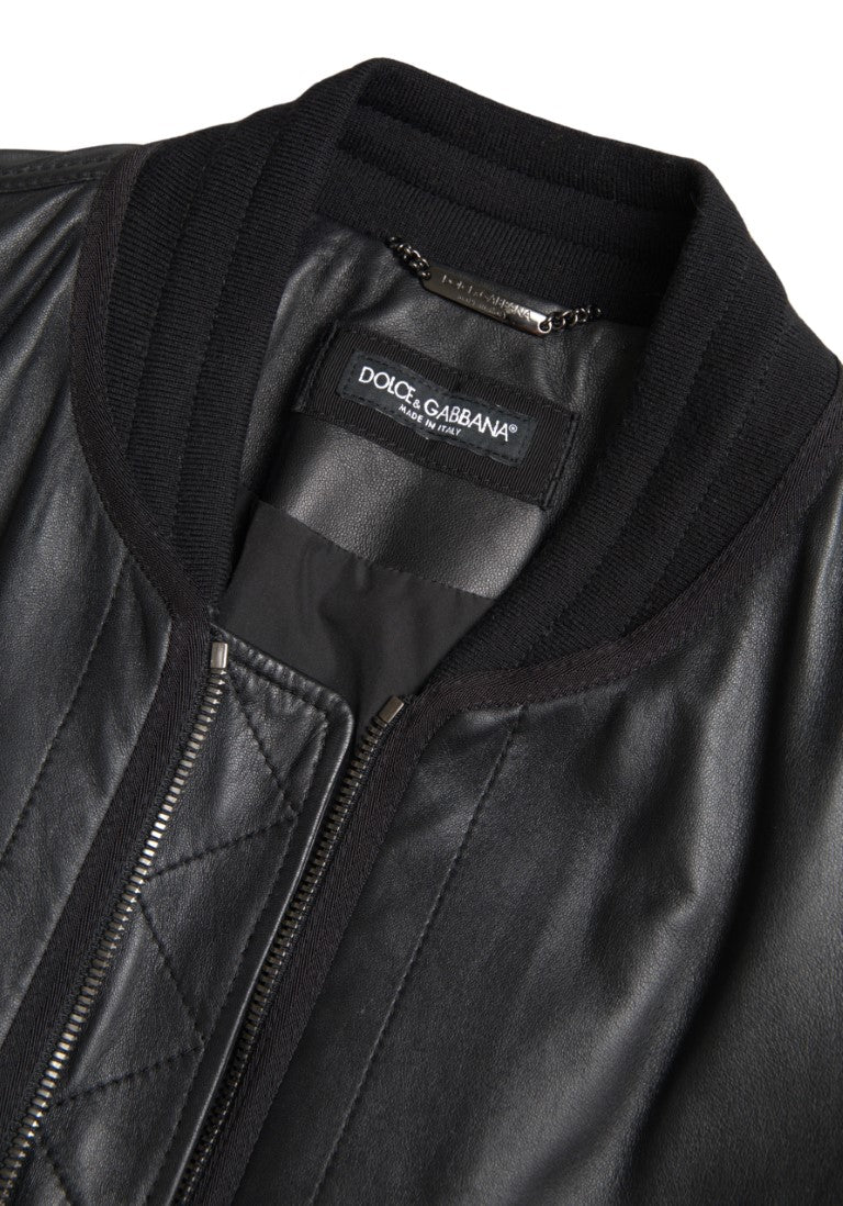 Dolce & Gabbana Black Leather Bomber Jacket