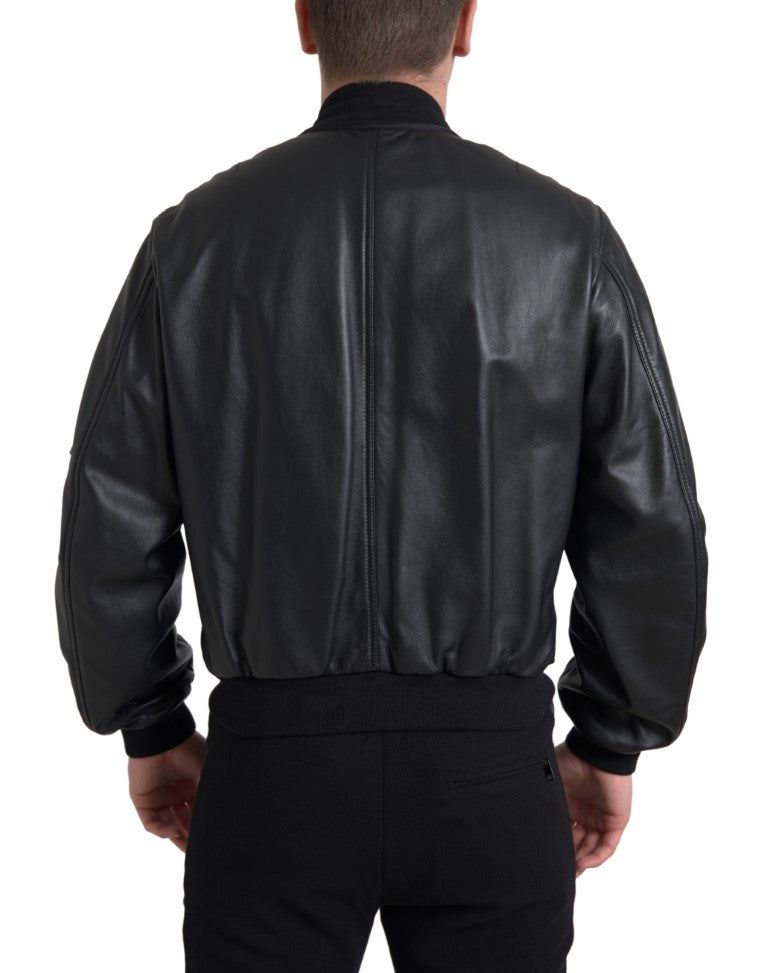 Dolce & Gabbana Black Leather Bomber Jacket