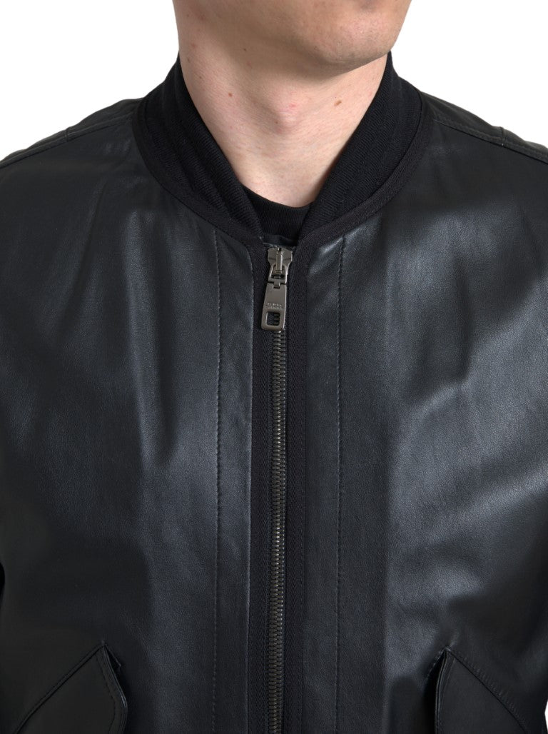 Dolce & Gabbana Black Leather Bomber Jacket