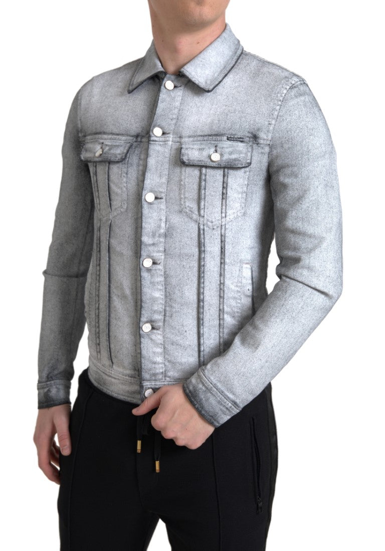 Dolce & Gabbana Gray Washed Cotton Stretch Denim Men Jacket