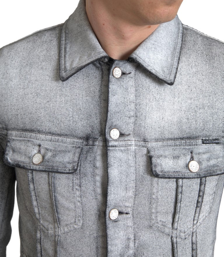 Dolce & Gabbana Gray Washed Cotton Stretch Denim Men Jacket