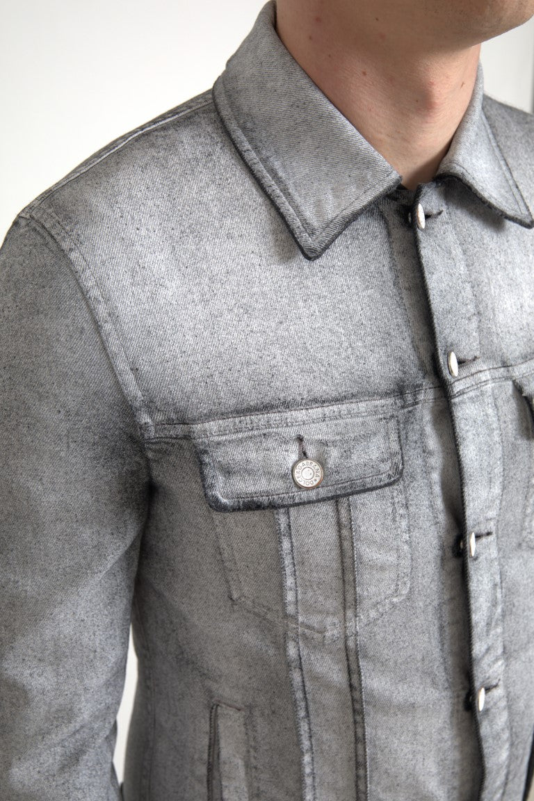 Dolce & Gabbana Gray Washed Cotton Stretch Denim Men Jacket