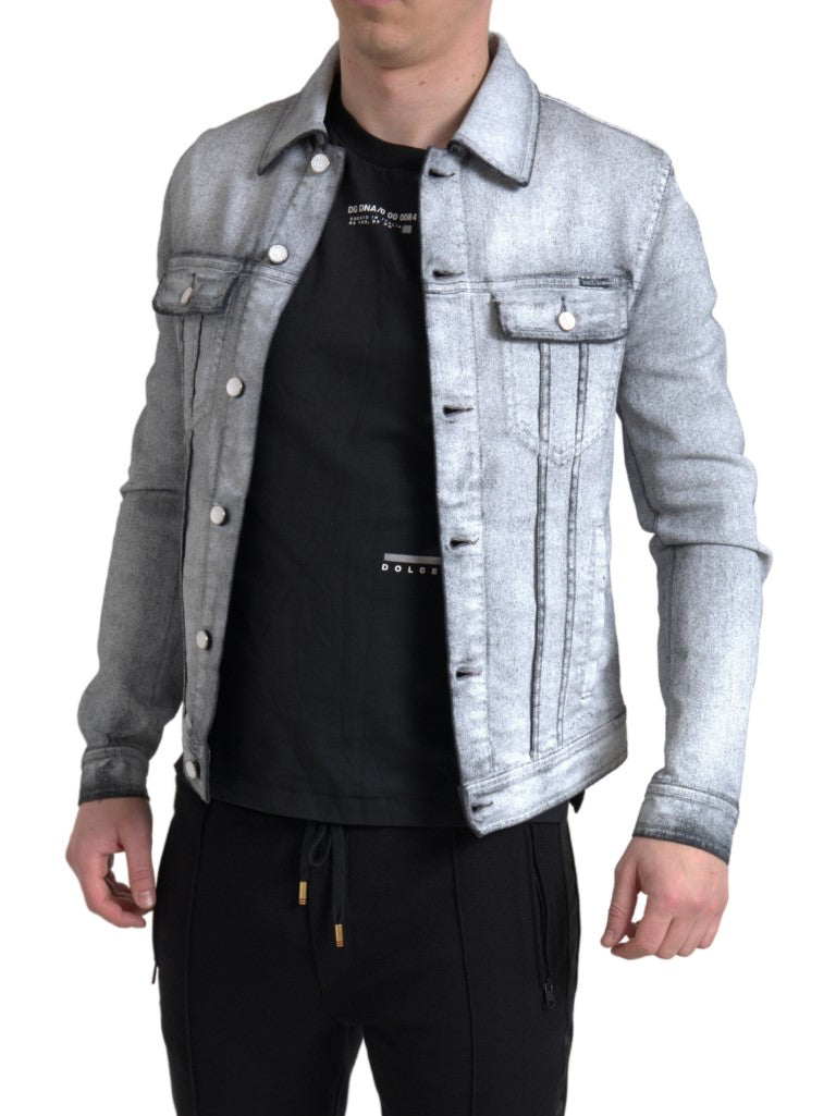 Dolce & Gabbana Gray Washed Cotton Stretch Denim Men Jacket